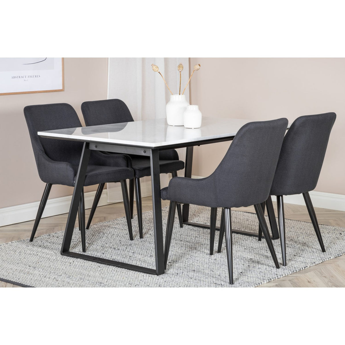 Estelle, Plaza Rektangulär matgrupp Svart, Svart, vit, 140 x 90
