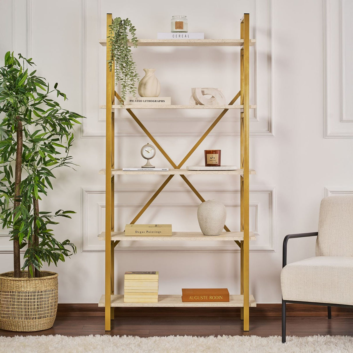 Sal Bokhylla Travertine Gold