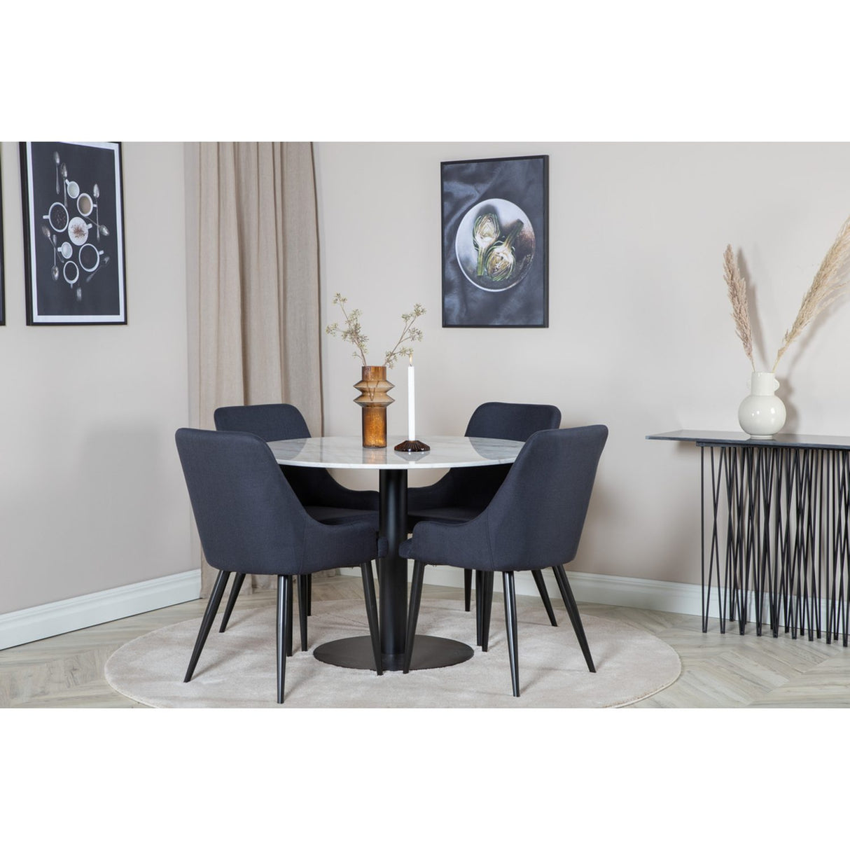 Estelle, Plaza Rund matgrupp Svart, Vit, 4st