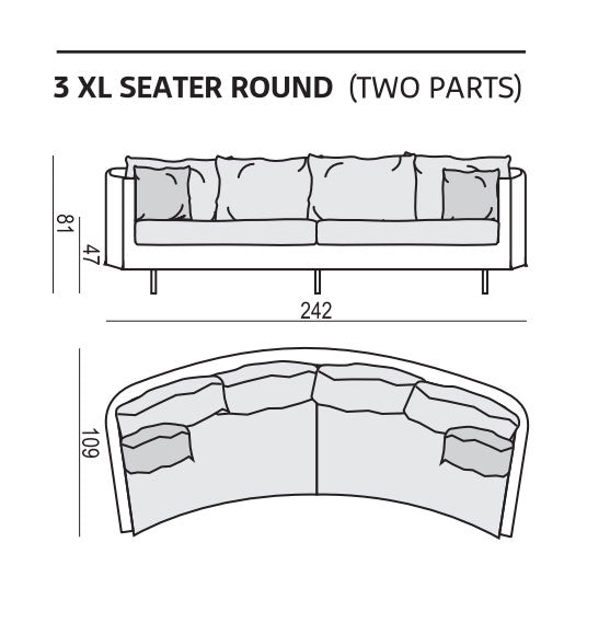 Julia 3-sits XL Svängd Soffa Big Cushions