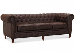 Cambridge 3-sits Chesterfield soffa Brunt Vintage tyg